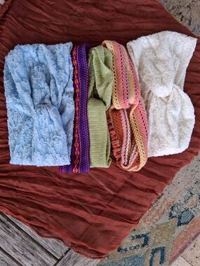 Set of 5 Textured & Knit Headbans - Blue, Purple, Green, Pink, White